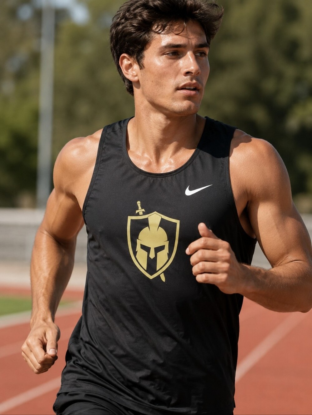 Nike Dri-FIT Mens M Spartan Warrior Running Singlet Black Gold Track Athletic